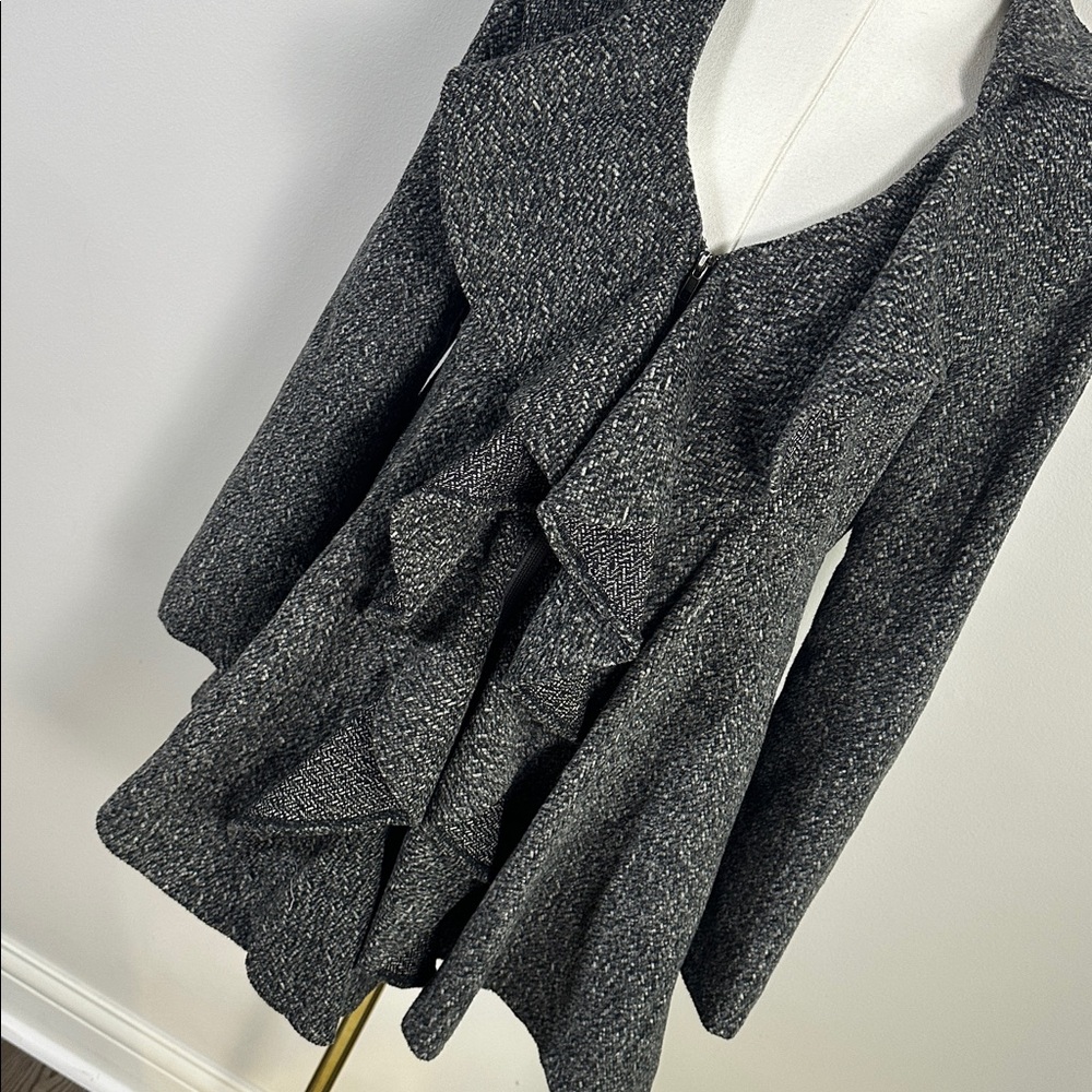 Anthropologie Ryu Feminine Tweed‎ Wool Blend Ruffled Tailored Chic Coat L Gray - Picture 2 of 9